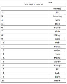 phonics digraph th spelling test