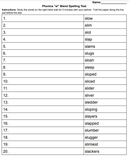 phonics sl blend spelling test