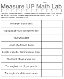 Measuring quarter inch worksheet