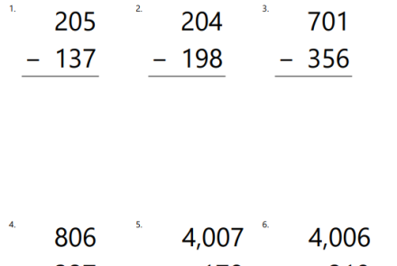 subtraction regroup across 0s free math worksheet image