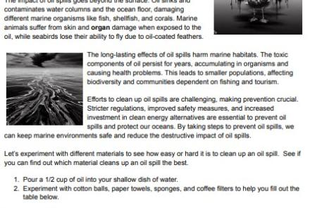 Sea of Sorrow: The Crude Reality of Oil Spills Worksheet and Experiment image