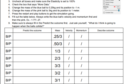 Collision and Momentum Digital Lab worksheet image