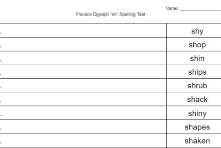 Phonics Digraph 'sh' Spelling Test