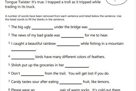 Tricky 'tr' Blends Cloze Reading Worksheet Worksheet