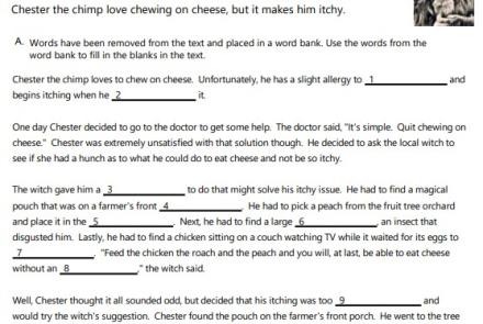 ch digraph cloze reading worksheet