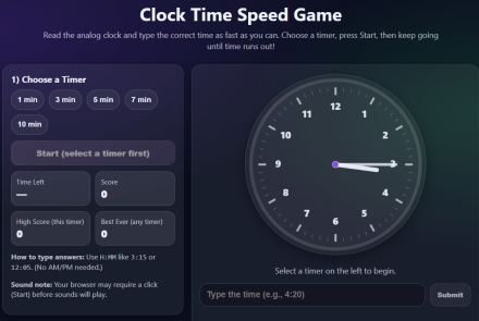Clock Time Speed Game – Telling Time Practice for Students