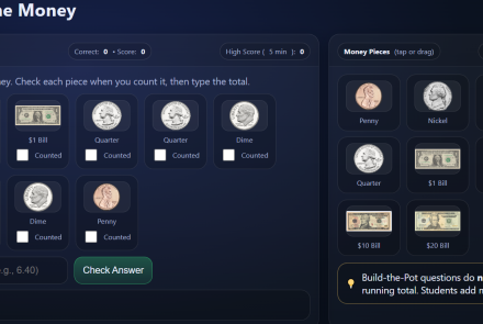 count the money change game.