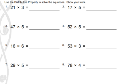 Distributive Property Worksheet for Elementary Students