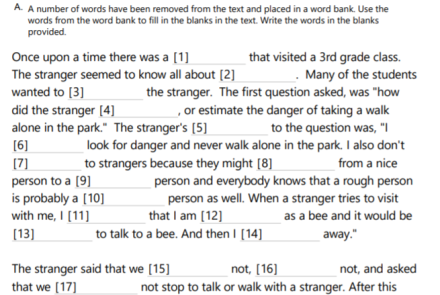 Don't Talk to Strangers Cloze Reading Worksheet