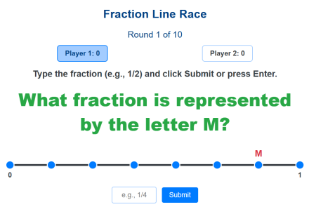 fraction on number line race