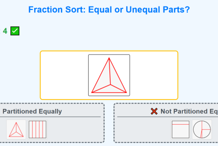 fraction sort game equal or unequal parts