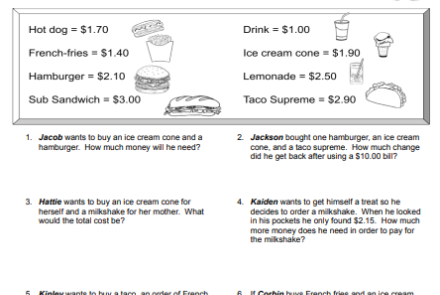 May I take your order please? Money word problems