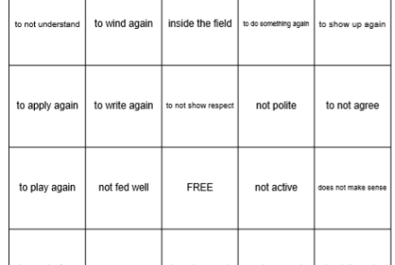 Prefixes: Changing the Meaning of Words Bingo Game