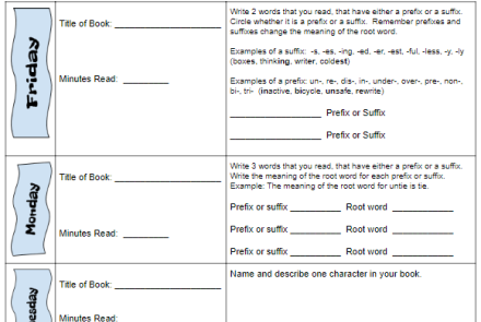 Interactive and Review Reading Log: Friday to Thursday