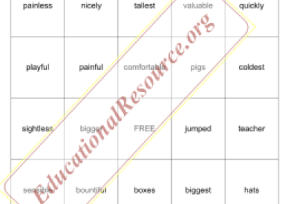 Suffixes: Changing the Meaning of Words Bingo Game