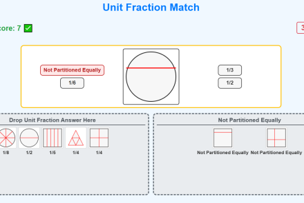 unit fraction drag drop matching game