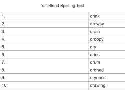 'dr' Blend Phonics Spelling Test