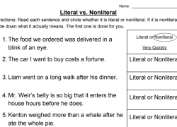 Literal vs. Nonliteral figurative language 3rd grade worksheet