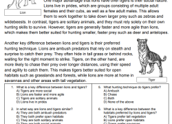 Compare and Contrast Lions and Tigers Worksheet Image