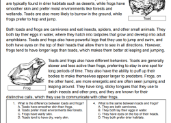 Compare and Contrast Toads and Frogs Reading Text with Questions.Image