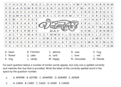 Valentine's Vocabulary Word Search and Spelling Activity