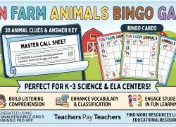 Farm Animals Colorful Bingo